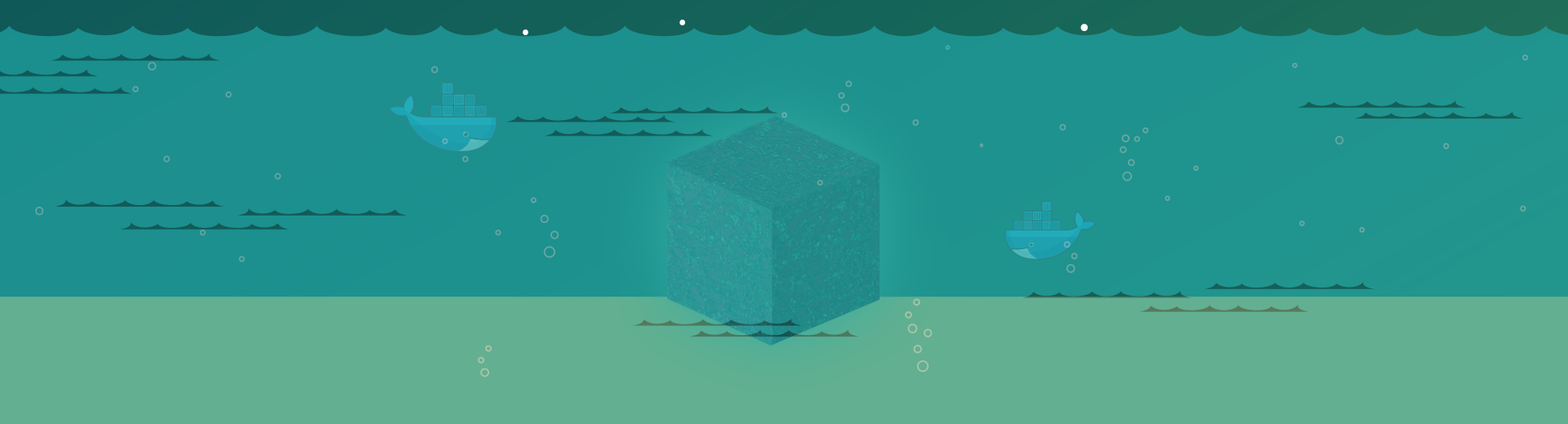 The Borg cube submerged on the ocean floor as Docker whales swim nearby