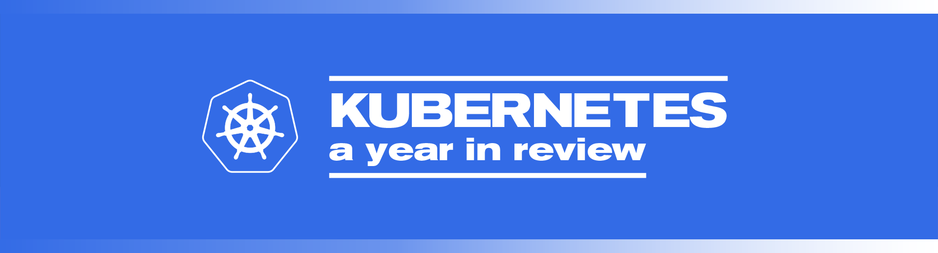 A typographic lockup of the Kubernetes logo and text 'KUBERNETES: A Year in Review'